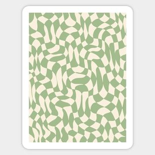 Green and Cream Distorted Warped Checkerboard Pattern IV Sticker